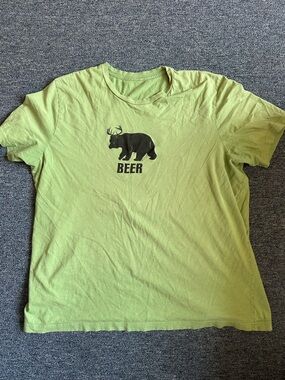 L.L. Bean Lime Green Short Sleeve Tee with Black Bear Antler Graphic